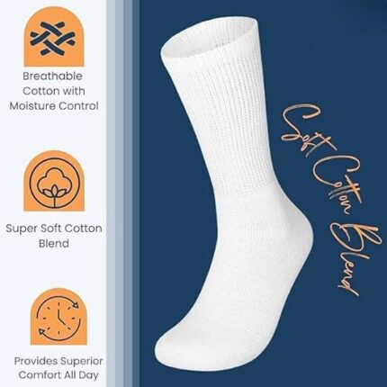 RAYMSTER Diabetic Socks for Men Women Unisex - Rich Soft Cotton Over the Calf Loose Top Walking Socks for Swollen Legs Feet - Smooth Toe, Breathable & Comfortable Socks - Size UK 6-11